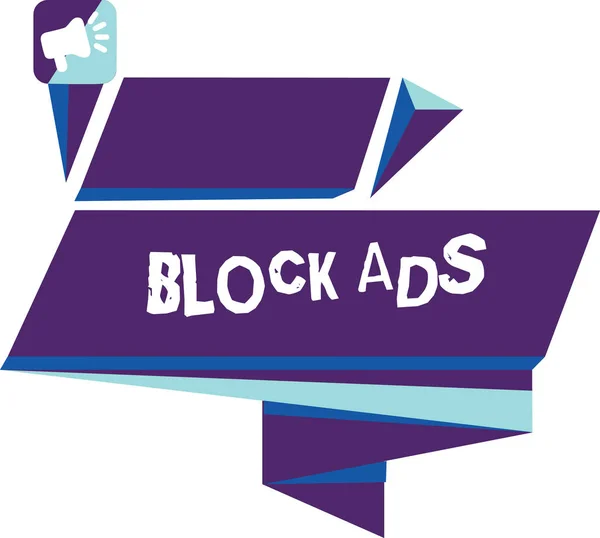 Writing note showing Block Ads. Business photo showcasing program that will remove different kinds of advertising from Web Quadrangular Abstract Shape Horizontal Graphic Megaphone.