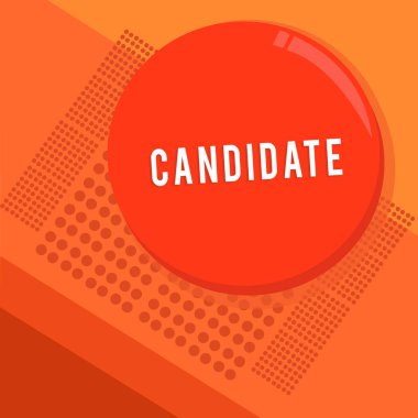 Aday gösterilen metin işareti. Kim iş için uygular veya seçim sınav yuvarlak yuvarlak noktalı resim düğmesi parlayan yansıtan parlak gölge ile aday gösteren kavramsal fotoğraf.