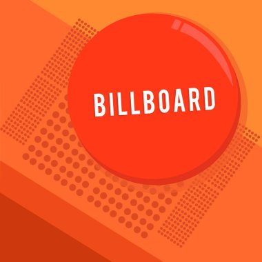 Billboard gösterilen metin işareti. Dairesel yuvarlak noktalı resim düğmesi parlayan yansıtan parlak gölge ile istif reklamları görüntülemek için kavramsal fotoğraf büyük açık Yönetim Kurulu.