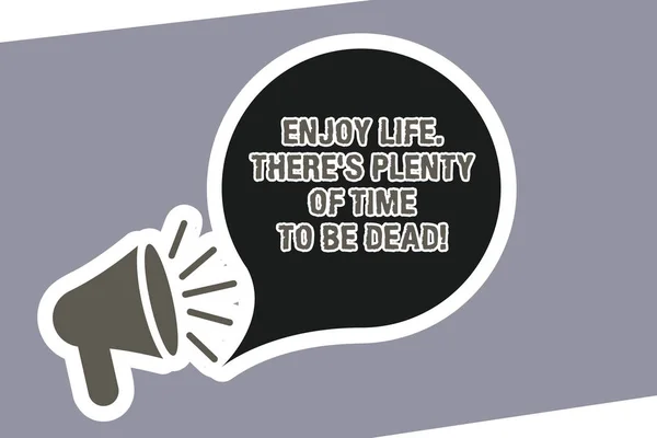 Text sign showing Enjoy Life There S Is Plenty Of Time To Be Dead. Conceptual photo Be happy while you are alive Megaphone with Loudness icon and Blank Speech Bubble in Sticker Style. — Stock Photo, Image
