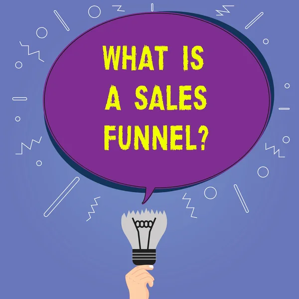Conceptual hand writing showing What Is A Sales Funnelquestion. Business photo showcasing Explain a marketing advertising method Oval Speech Bubble Above a Broken Bulb with Failed Idea icon.
