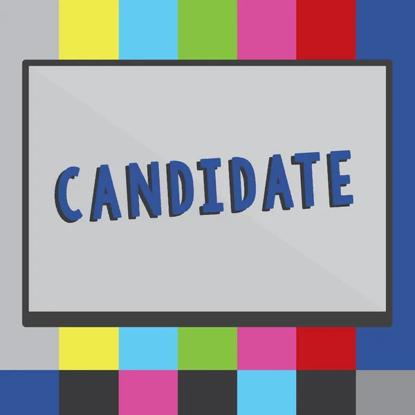 Word writing text Candidate. Business concept for demonstrating who applies for job or is nominated for election examination Rectangular Shape Form in half diagonal split two toned shade with Border. — Stock Photo, Image