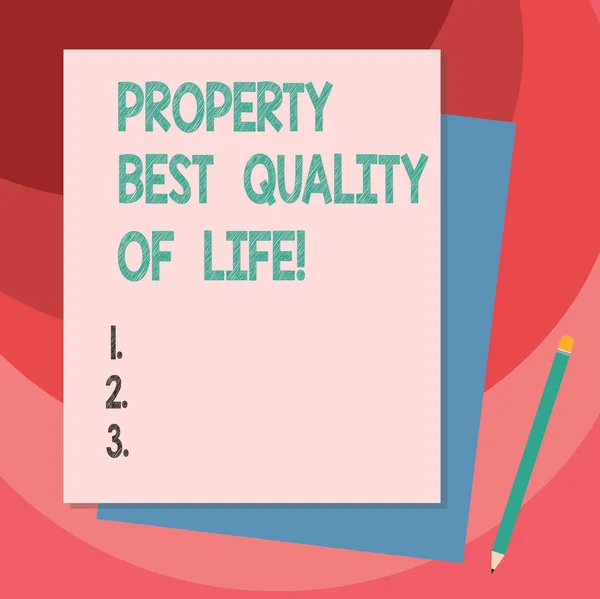 Writing Obs visar boende bästa livskvalitet. Företag foto skylta köpa ditt eget hus lägenhet utrymme Stack av olika pastell färg konstruera Bond papper penna. — Stockfoto