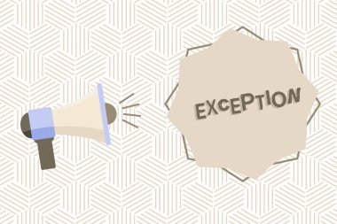 Özel durum gösterilen metin işareti. Kavramsal fotoğraf gösteren veya genel açıklama veya kuralı söz konusu değildir şey ses ses efekti simgesiyle megafon ve 8 sivri uçlu yıldız şekil.