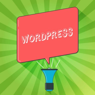 WordPress yazma el yazısı metin. Kavram anlam ücretsiz kaynak olabilir yazılım yayımlama megafon ses daha yüksek sesle el amplifikatör ve boş konuşma balonu yapmak web sunucusu yüklü.