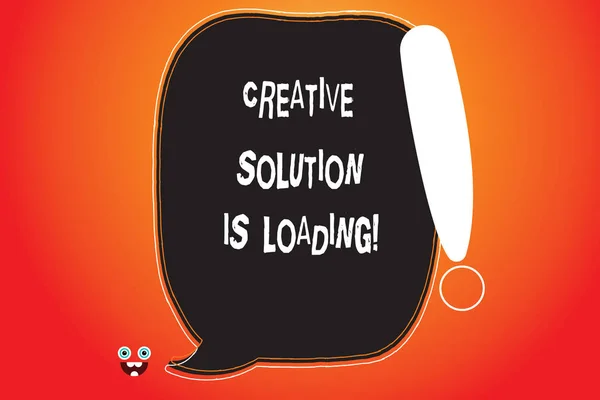 Handwriting text writing Creative Solution Is Loading. Concept meaning Inspiration Original ideas in process Blank Color Speech Bubble Outlined with Exclamation Point Monster Face icon.
