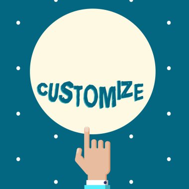 Word metin yazma Özelleştir. Belirli görev veya erkek Hu analiz el parmağı düz renk dokunmadan daire yukarıyı gösteren uyacak bir şey değiştirmek için iş kavramı.