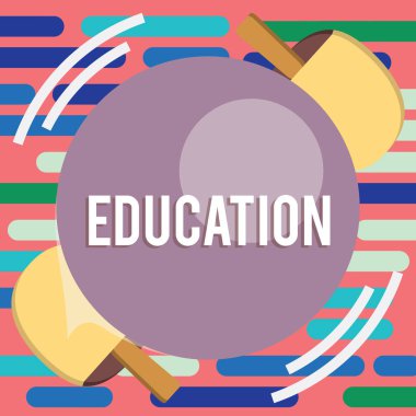 Eğitim gösterilen metin işareti. Kavramsal fotoğraf alınması veya özellikle sistematik öğretim veren okul Masa Tenisi raketi vurdu hareketli iplik pingpong topu closeup görünümü.