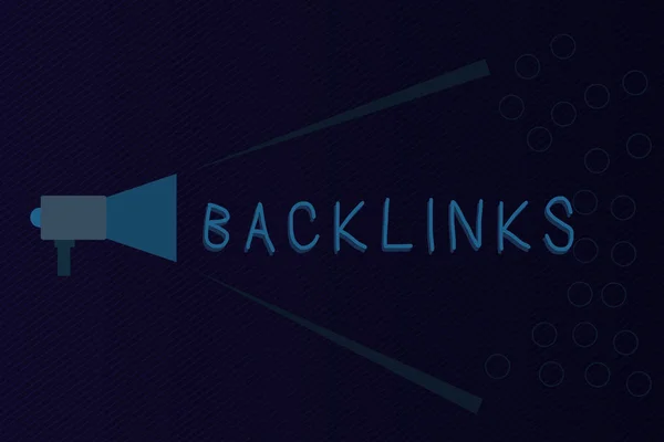 Signo de texto mostrando Backlinks. Imagen conceptual hipervínculo entrante de una página web a otro gran sitio web Megáfono Ampliación de la intensidad y el rango de volumen para el anuncio público . — Foto de Stock