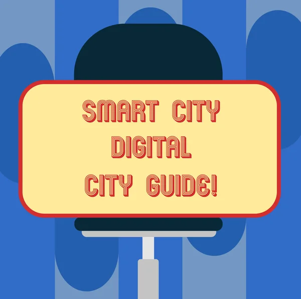 Tekst pisma Smart City Digital City Guide. Znaczenie pojęcia związane technologicznych nowoczesnych miast puste prostokątny kształt naklejki siedzi poziomo na krzesło obrotowe. — Zdjęcie stockowe