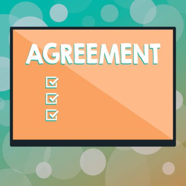 Anlaşma gösterilen metin işareti. Kavramsal fotoğraf uyum veya uygun görüş ya da duygu olarak olumlu yarım çapraz iki tonlu gölge kenarlık ile bölme içinde dikdörtgen şekil Form müzakere.