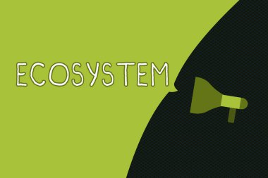 Ekosistem gösterilen Not yazma. Etkileşen organizmalar ve ortamı boş konuşma balonu biyolojik topluluk vitrine iş fotoğraf fotoğraf megafon yarısı kapsar.