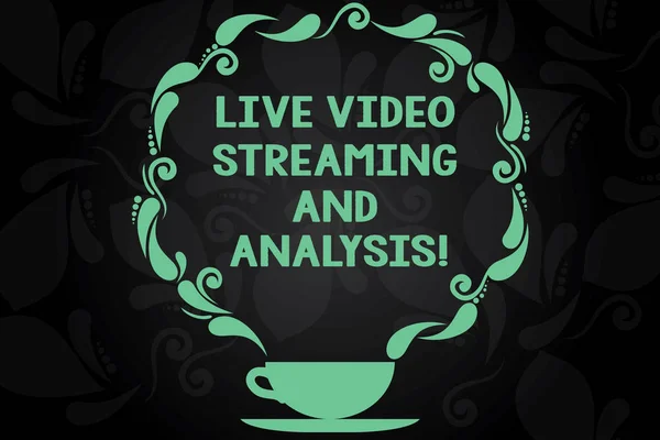 Writing note showing Live Video Streaming And Analysis. Business photo showcasing Marketing advertising content strategy Cup and Saucer with Paisley Design on Blank Watermarked Space.
