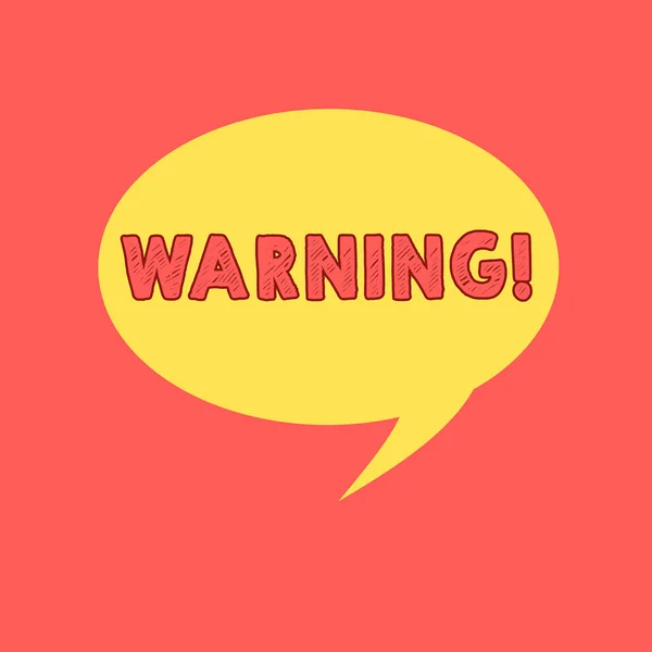 Handwriting text writing Warning. Concept meaning statement or event that warns of something or serves as example Speech Bubble Oval Shaped in Solid Color Circular Text Space with Tail. — Stock Photo, Image