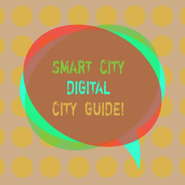 Uwaga: pisanie Wyświetlono Smart City Digital City Guide. Zdjęcie biznesowych połączonych technologicznych nowoczesnych miast puste dymek zdjęcie i stosu z przezroczyste koło siebie. — Zdjęcie stockowe