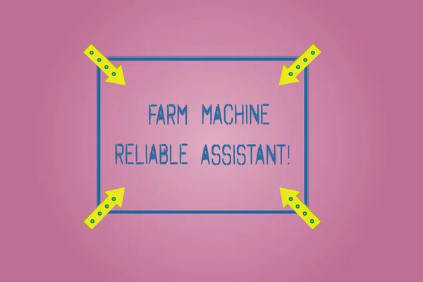 Word writing text Farm Machine Reliable Assistant. Business concept for Agriculture equipment Rural industry Square Outline with Corner Arrows Pointing Inwards on Color Background.