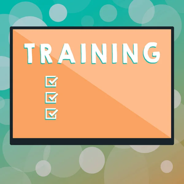 Text sign showing Training. Conceptual photo action of teaching demonstrating animal particular skill type of behaviour Rectangular Shape Form in half diagonal split two toned shade with Border. — Stock Photo, Image