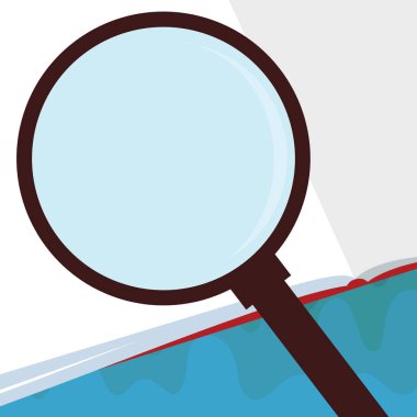 Düz tasarım iş vektör çizim boş kopya alanı metin reklam Web sitesi tanıtım için esp Banner şablon Büyüteç yansıma arama ile açık bir boş sayfa kitap üzerinde izole