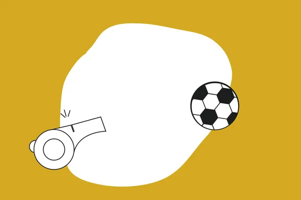 フラットなデザイン ビジネス ベクトル イラスト空コピー スペースのテキスト広告のウェブサイトの昇進の esp 分離バナー テンプレート笛とスポーツ サッカー ボール以上空白ホワイト凹凸形円 — ストックベクタ