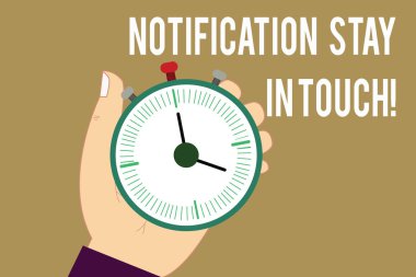 Bildirim kal ın Touch gösterilen Not yazma. İş fotoğraf vitrine bağlantılı sosyal ağlar Hu analiz el Holding Stop Watch Zamanlayıcı Start Stop butonu ile unutmayın.