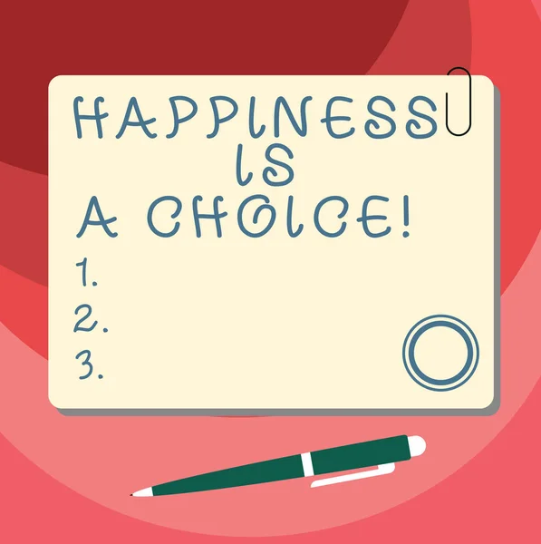 Scrittura di parole testo La felicità è una scelta. Business concept per rimanere felici tutto il tempo allegro ispirato motivato Blank Square Color Board con magnete Clicca penna a sfera Pushpin e clip . — Foto Stock