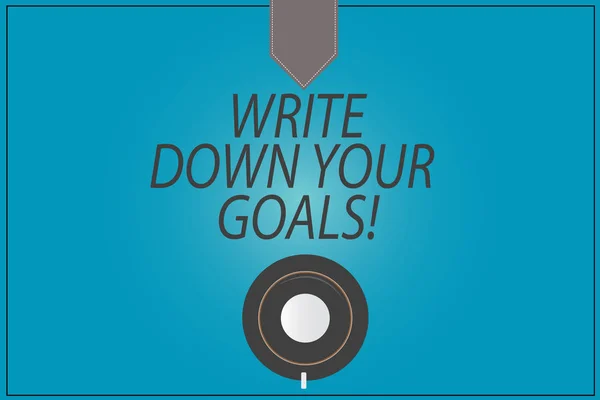 Word writing text Write Down Your Goals. Business concept for Make a list of your objective to stay motivated Coffee Cup Saucer Top View photo Reflection on Blank Color Snap Planner.
