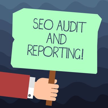 SEO Denetim ve raporlama gösterilen metin işareti. Kavramsal fotoğraf arama motoru optimizasyonu gözden geribildirim sopa fotoğraf metin alanı ile Hu Analizi el Holding boş renkli afiş.