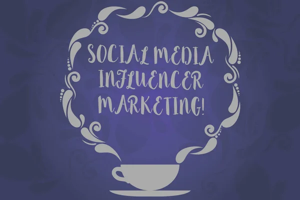 Conceptual hand writing showing Social Media Influencer Marketing. Business photo text Blogger online modern advertising Cup and Saucer with Paisley Design on Blank Watermarked Space.