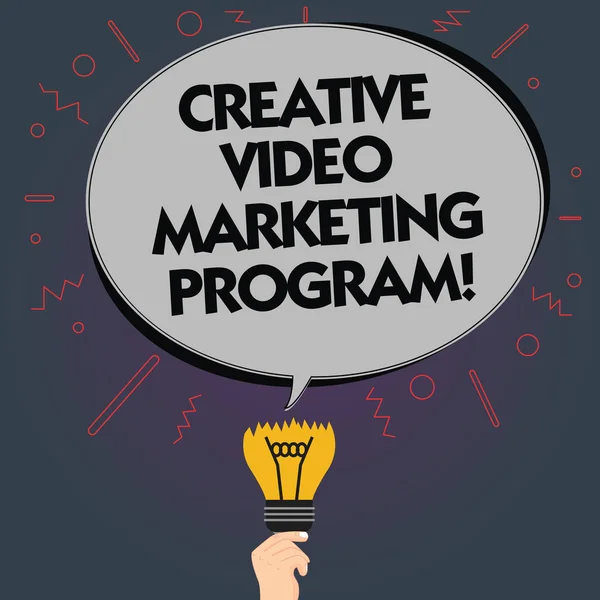 Word writing text Creative Video Marketing Program. Business concept for Online modern advertising promotion ideas Blank Oval Color Speech Bubble Above a Broken Bulb with Failed Idea icon.
