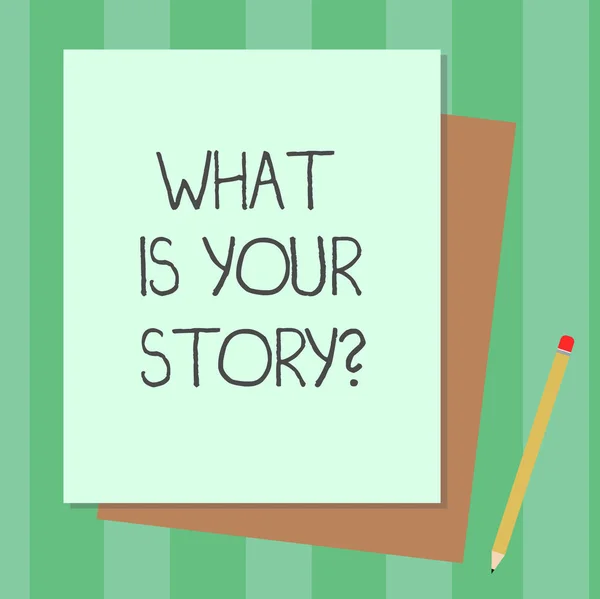 Fogalmi kézi írás, mi a Storyquestion mutatja. Üzleti fénykép szöveget mond minket a háttér és az élet tapasztalatait a verem a különböző pasztell szín konstrukció Bond papír ceruza. — Stock Fotó