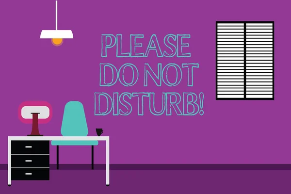 Handwriting text writing Please Do Not Disturb. Concept meaning Let us be quiet and rest Hotel room sign Privacy Work Space Minimalist Interior Computer and Study Area Inside a Room photo. — Stock Photo, Image