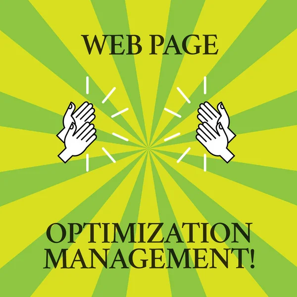 Szöveg írása weblap optimalizálás Management szó. A honlap tartalma analysisaging Hu rajz elemzés taps kezét a hang ikon a két Tone Sunburst marketing üzleti koncepció. — Stock Fotó