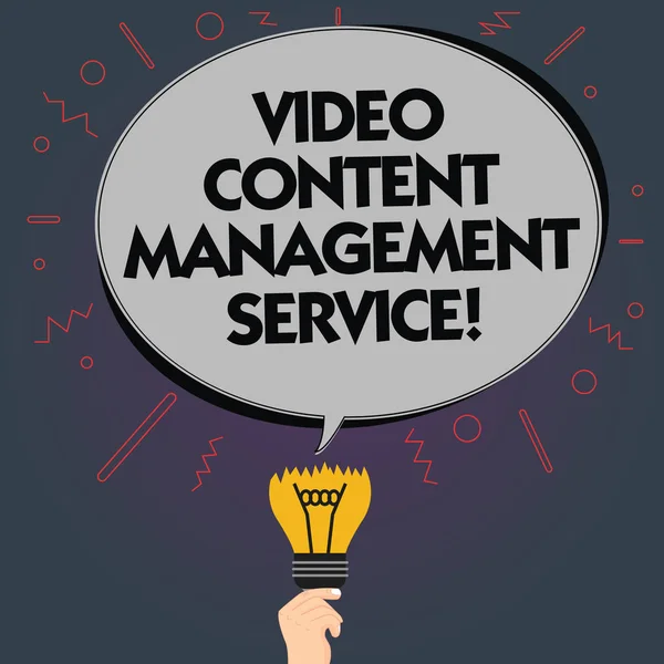 Word writing text Video Content Management Service. Business concept for Marketing advertising optimization strategy Blank Oval Color Speech Bubble Above a Broken Bulb with Failed Idea icon.