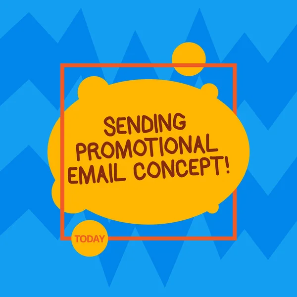 Word writing text Sending Promotional Email Concept. Business concept for Online marketing modern advertising Asymmetrical Blank Oval photo Abstract Shape inside a Square Outline.