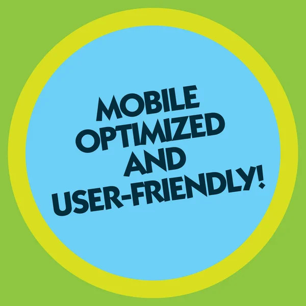 Writing note showing Mobile Optimized And User Friendly. Business photo showcasing Modern web online internet services Circle with Border Multi Color Round Shape photo with Empty Text Space.