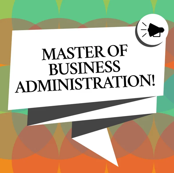 Parola di scrittura del testo Master Of Business Administration. Business concept per l'istruzione post-laurea finanzia piegato nastro 3D Fascia Megafono Discorso Foto bolla per la celebrazione . — Foto Stock