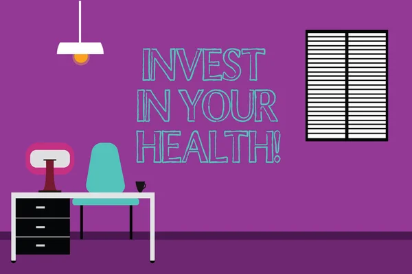Написание рукописного текста Invest In Your Health. Концепция, означающая: Тратьте деньги на демонстрацию профилактических тестов на здравоохранение . — стоковое фото