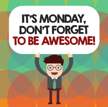 Kavramsal el bu S mi Pazartesi Don T unutmak için olmak harika gösterilen yazma. Mutluluk adam tutarak yukarıda haftanın ilk günü onun kafa boş dikdörtgen renkli tahta vitrine iş fotoğraf.