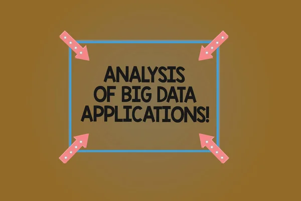 Text sign showing Analysis Of Big Data Applications. Conceptual photo Information technologies modern apps Square Outline with Corner Arrows Pointing Inwards on Color Background.