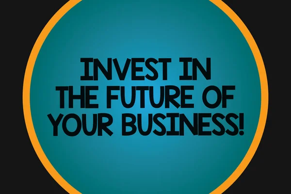 Word writing text Invest In The Future Of Your Business. Business concept for Make investments to improve company Big Blank Solid Color Circle Glowing in Center with Border Black Background.