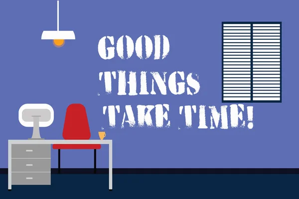 Почерк написания текста Good Things Take Time. Концепция означает "Будьте терпеливы и мотивированы для достижения своих целей". . — стоковое фото
