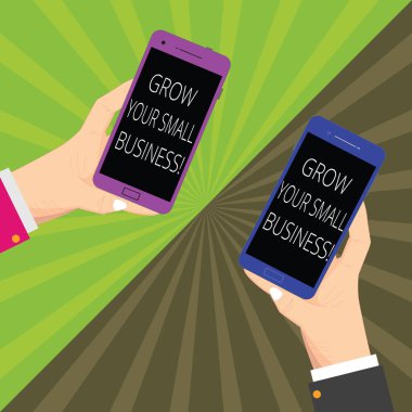 Word yazı metni küçük işletme büyümek. Şirket için iş kavramı pozitif nakit akışı iki Hu kazanmak analiz eller her Holding boş Smartphone cep Sunburst fotoğraf temel oluşturur.