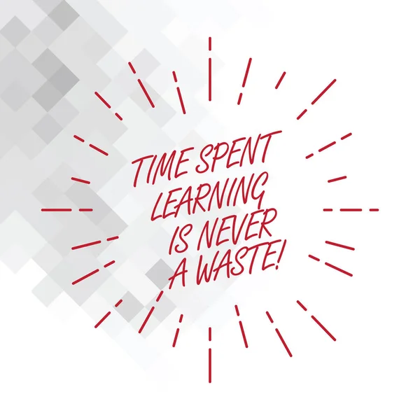 "Conceptual hand writing showing Time Spent Learning Is Never A Waste". Photo d'affaires montrant l'étude L'étude est toujours une bonne chose Lignes de faisceau minces écartant le rayon de soleil rayonne sur les carrés . — Photo