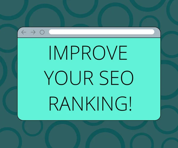 Nota de escritura que muestra Mejora tu posicionamiento geográfico. Exhibición de fotos de negocios Mejorar en la optimización del motor de búsqueda Pantalla del monitor con barra de control de progreso Espacio de texto en blanco . —  Fotos de Stock