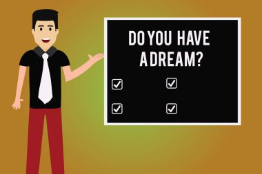 Yapmak sen var A Dreamquestion gösterilen Not yazma. Söyle bize ne hedef ve beklentileri adamsın kravat konuşmak sunan renk Meydanı Pano ile vitrine iş fotoğraf.