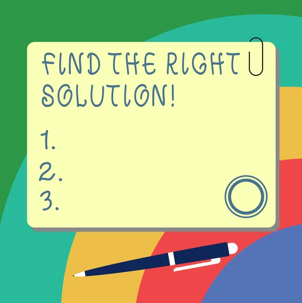 Handwriting text writing Find The Right Solution. Concept meaning Search for the best alternative to solve problems Blank Square Color Board with Magnet Click Ballpoint Pen Pushpin and Clip.