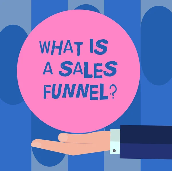 Текст почерка What Is A Sales Funnel. Концепция, означающая разработку маркетингового метода продажи рекламы Hu analysis Hand in Suit Offering Blank Solid Color Circle для логотипов . — стоковое фото