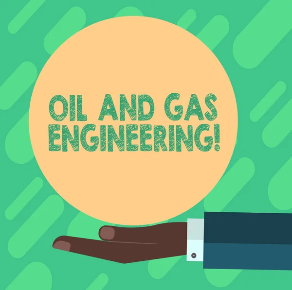Conceptual hand writing showing Oil And Gas Engineering. Business photo showcasing Petroleum company industrial process engineer Hu analysis Hand Offering Solid Color Circle Logo Posters. — Stock Photo, Image