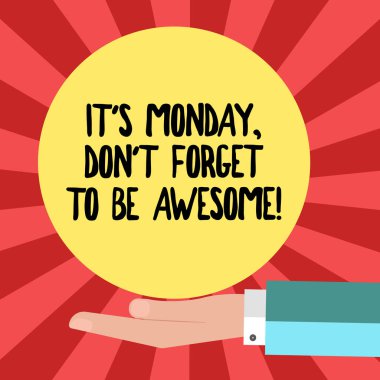 Kavramsal el bu S mi Pazartesi Don T unutmak için olmak harika gösterilen yazma. Mutluluk Hu analiz el sunan katı renk daire Logo posterler haftanın ilk günü vitrine iş fotoğraf.