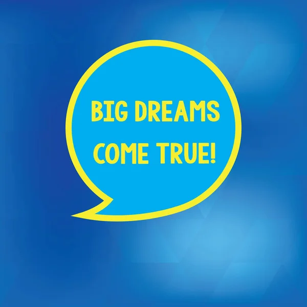 Conceptual hand writing showing Big Dreams Come True. Business photo showcasing Great wishes can become reality stay motivated Speech Bubble with Border Empty Text Balloon Dialogue Box.